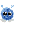 Blue Fuzzy Mascot with Two White Antennas and Dream Big! Logotype