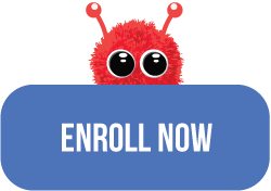 Enroll Now Button with Red Mascot Behind It at Dream Big Summer Day Camp | Hilltop Denver and Greenwood Village